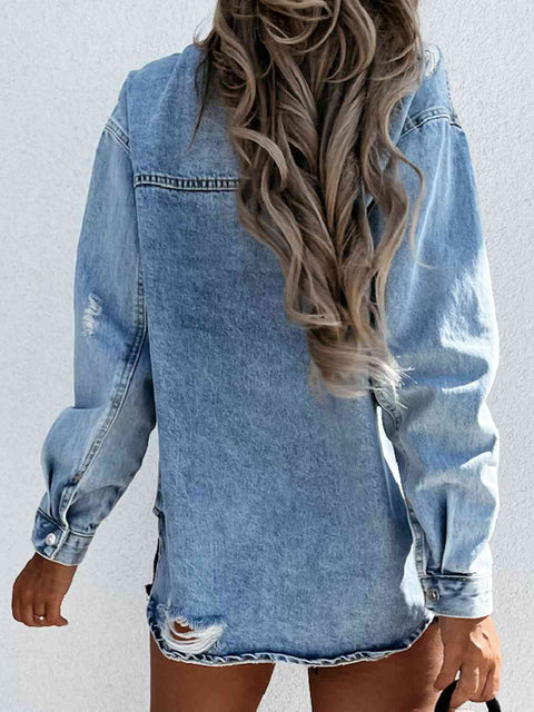 Distressed Snap Down Denim Jacket