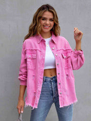 Distressed Drop Shoulder Denim Jacket