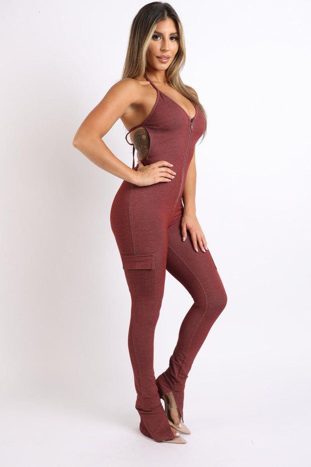 Cargo pocket halter jumpsuit - MerseSlay 