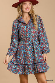 Collared neckline button down floral print dress with crochet trimmed details - MerseSlay 