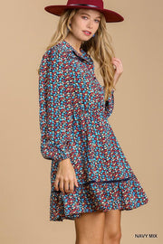 Collared neckline button down floral print dress with crochet trimmed details - MerseSlay 