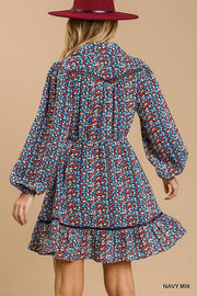 Collared neckline button down floral print dress with crochet trimmed details - MerseSlay 