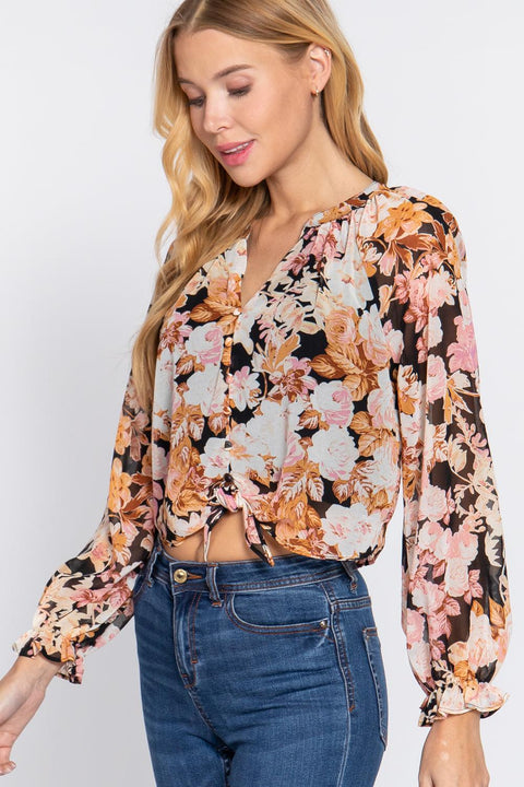 Front Tie Detail Print Woven Blouse - MerseSlay 