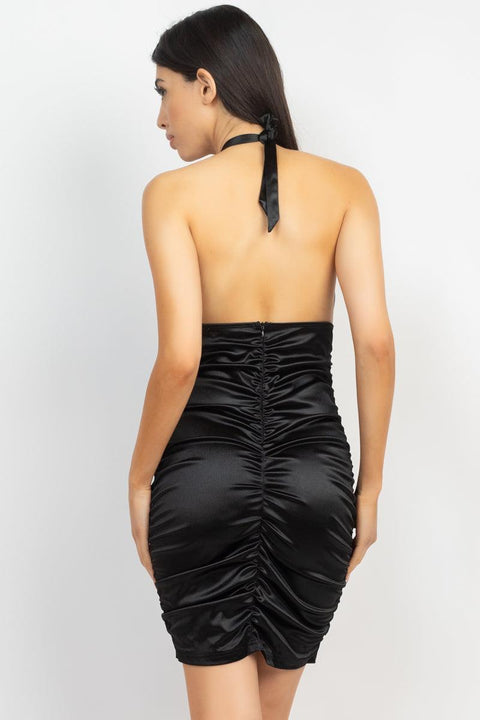 Halter Satin Ruching Dress - MerseSlay 