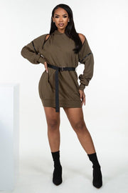 Double Zipper Long Sleeve Hooded Mini Dress - MerseSlay 