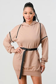 Double Zipper Long Sleeve Hooded Mini Dress - MerseSlay 