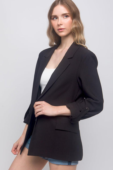 Woven Solid 3/4 Sleeve Blazer - MerseSlay 