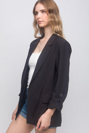 Woven Solid 3/4 Sleeve Blazer - MerseSlay 