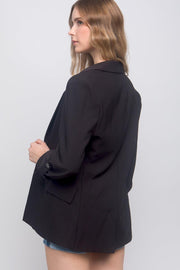 Woven Solid 3/4 Sleeve Blazer - MerseSlay 