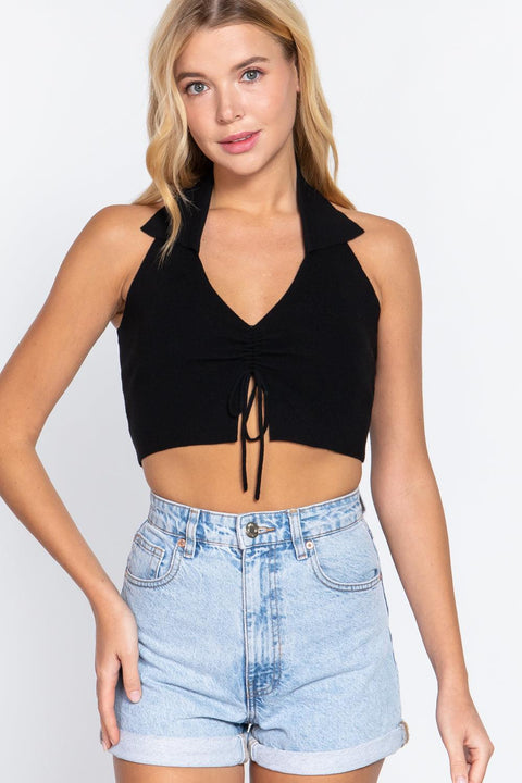 Halter Ruched Crop Sweater Knit Top - MerseSlay 