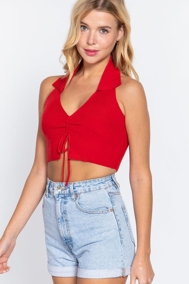 Halter Ruched Crop Sweater Knit Top - MerseSlay 