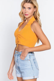 Halter Ruched Crop Sweater Knit Top - MerseSlay 