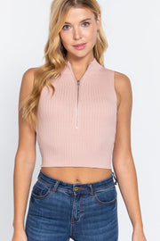 Sleeveless Rib Sweater Top W/zipper - MerseSlay 