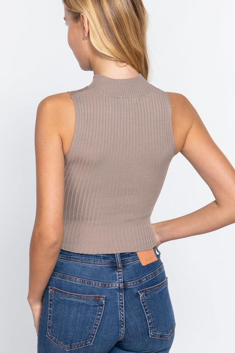 Sleeveless Rib Sweater Top W/zipper - MerseSlay 