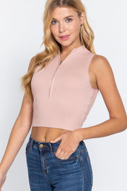 Sleeveless Rib Sweater Top W/zipper - MerseSlay 