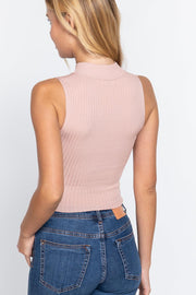 Sleeveless Rib Sweater Top W/zipper - MerseSlay 