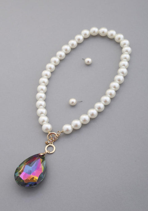 Crystal Teardrop Pendant Beaded Necklace - MerseSlay 