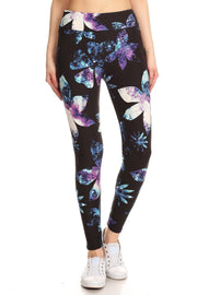 Yoga Style Banded Lined Galaxy Silhouette Floral Print, Full Length Leggings In A Slim Fitting Style With A Banded High Waist - MerseSlay 