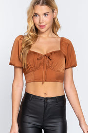 Short Slv Shirring Satin Crop Top - MerseSlay 