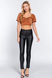 Short Slv Shirring Satin Crop Top - MerseSlay 