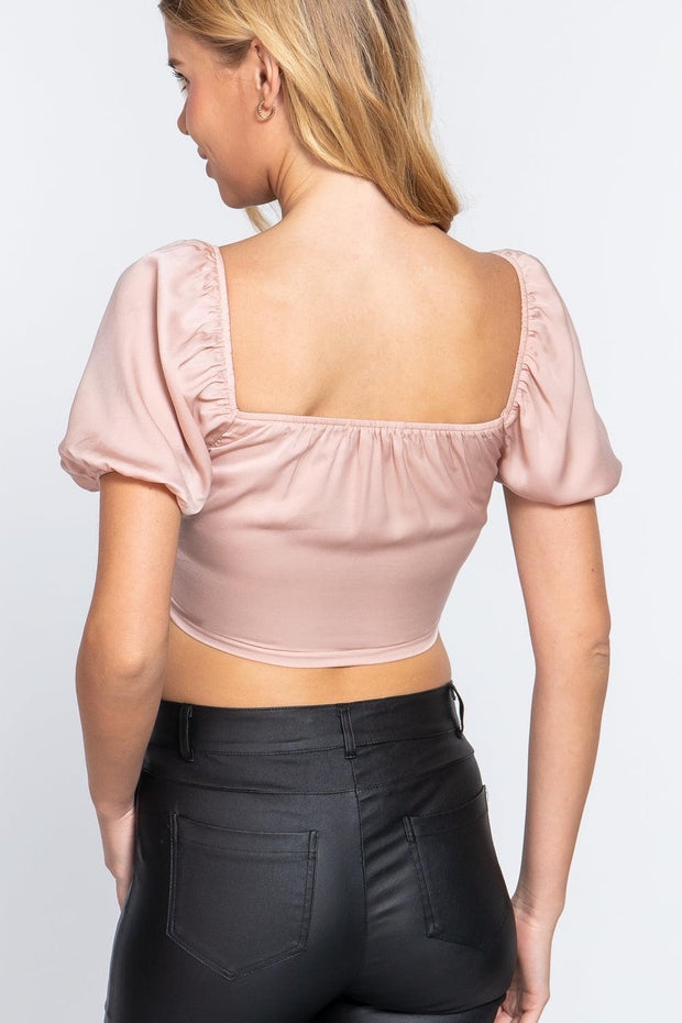 Short Slv Shirring Satin Crop Top - MerseSlay 