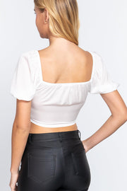 Short Slv Shirring Satin Crop Top - MerseSlay 