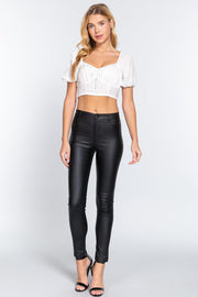 Short Slv Shirring Satin Crop Top - MerseSlay 