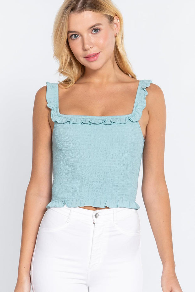 Smocking Ruffle Cami Woven Top - MerseSlay 