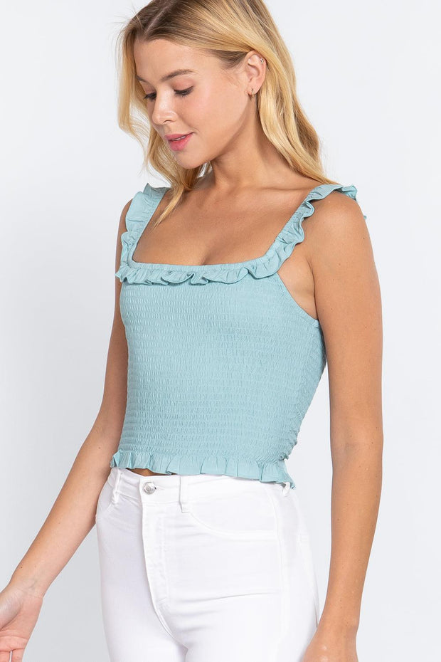 Smocking Ruffle Cami Woven Top - MerseSlay 