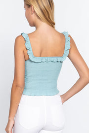 Smocking Ruffle Cami Woven Top - MerseSlay 