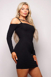 Long Sleeve Cuff Front Strap Mini Dress - MerseSlay 