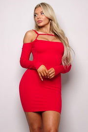 Long Sleeve Cuff Front Strap Mini Dress - MerseSlay 