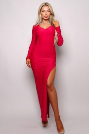 Long Sleeve V Neck Open Back Maxi Dress - MerseSlay 