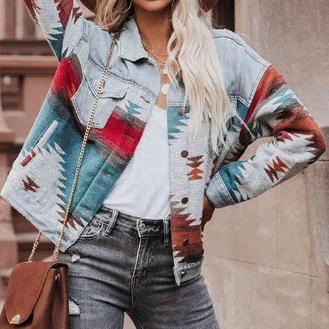 Printed Button Down Denim Shacket