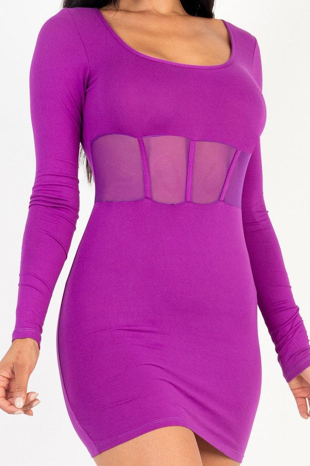 Square neck mesh corset mini dress - MerseSlay 