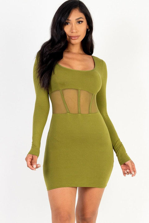 Square neck mesh corset mini dress - MerseSlay 